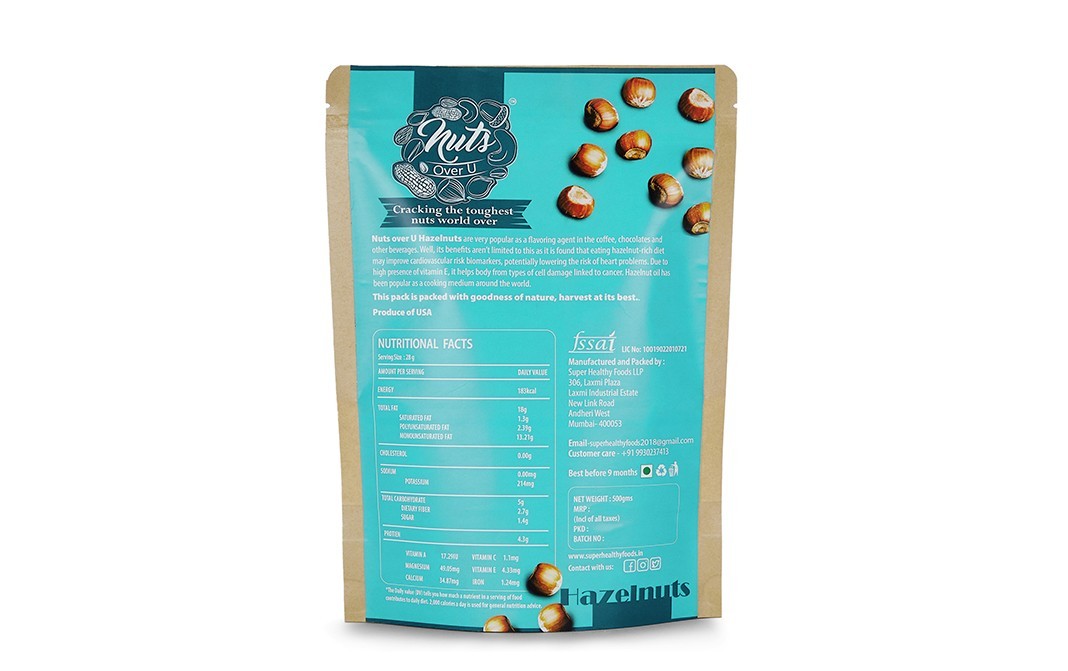 Nuts Over U Hazelnuts    Pack  500 grams